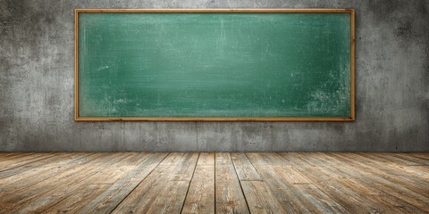 Floor And Wall Classroom. Blackboard Texture Hanging on Grunge Wall with Wooden Floor Background - 3D Illustration