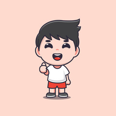 Cute cartooon vector illustration of boy with thumbs up