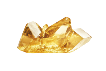 Natural citrine crystal cluster gemstone isolated on transparent background. Gold crystal isolated on white background.