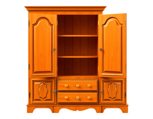 Wooden Cabinet with Open Doors and Shelves