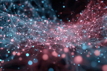 Innovative blockchain technology visualizes interconnected networks with colorful nodes and lines, showcasing data flow and communication patterns in a digital landscape