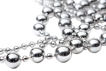 Silver beaded garland close up shiny texture