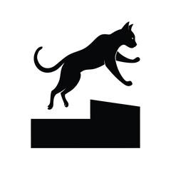 Dynamic silhouette of a cat leaping gracefully from a wall against a clean white background