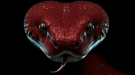 Fototapeta premium Hyper realistic Red Snake Closeup - Frontal View with Flicking Tongue