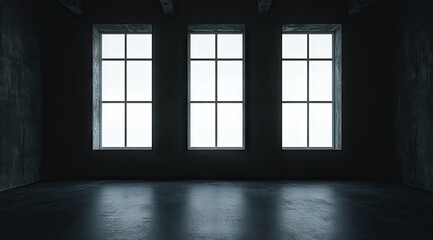 Dark interior room with large windows