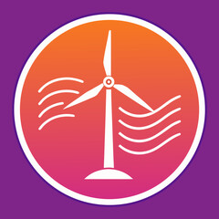 Wind turbine icon with stylized wind gusts on a gradient background