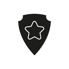 Shield With Star Solid Icon. Security, Protection, And Excellence Recognition Silhouette Symbol. Safety Assurance And Achievement Representation. Isolated Vector Illustration