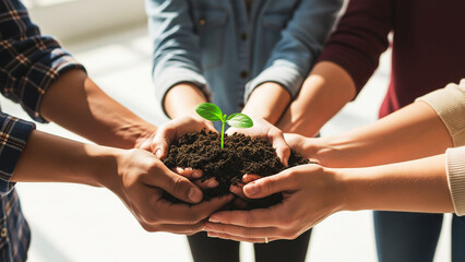 Shot of Hands Protecting Plant for a Greener Future