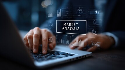 Fototapeta premium Market Analysis Data Analytics Business Technology Laptop Charts Graphs