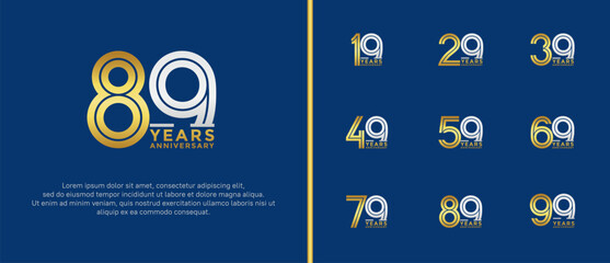 anniversary vector logo set, gold and silver color can be use for celebration