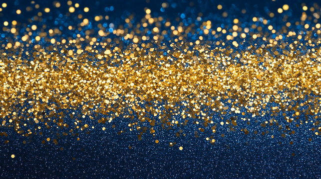Gold glitter on blue background shimmering texture festive design