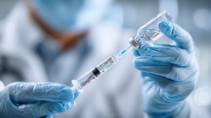 Healthcare worker drawing vaccine into syringe medical injection healthcare