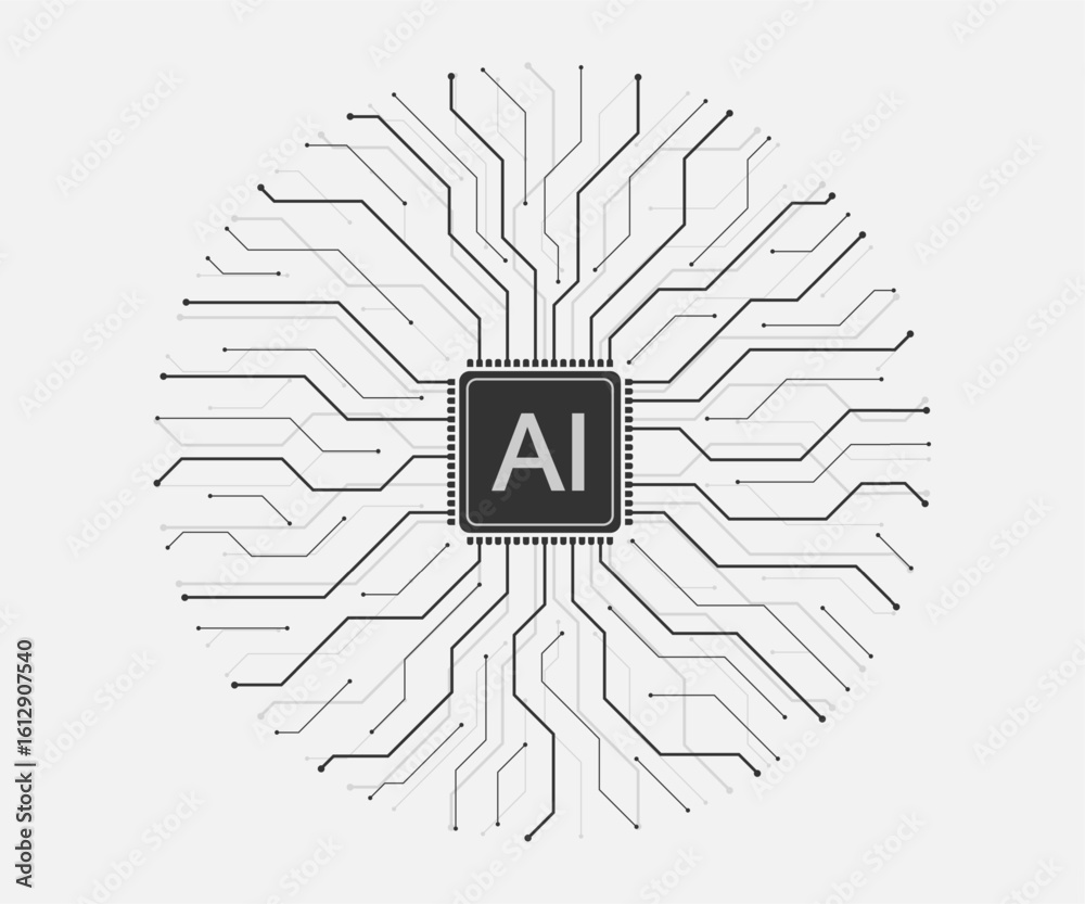 Canvas Prints artificial intelligence icon, sign, logo in the circuit line style. ai processor vector icon flat de