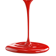 Smooth glossy red liquid flowing gracefully, creating vibrant puddle on transparency background