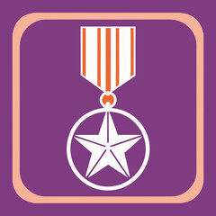 Vector illustration of a star medal with a striped ribbon on purple background