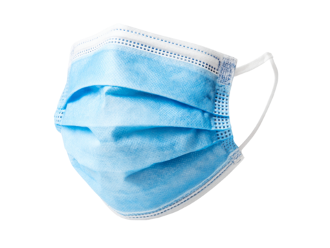 Disposable light blue face mask protective gear safety, Isolated On White Background, Png Transparent