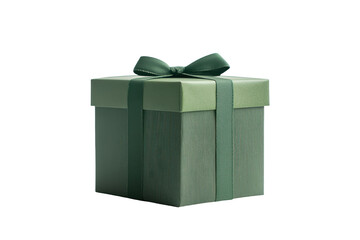 Elegant green gift box with gold ribbon isolated on transparent background. Green gift box isolated on white background.