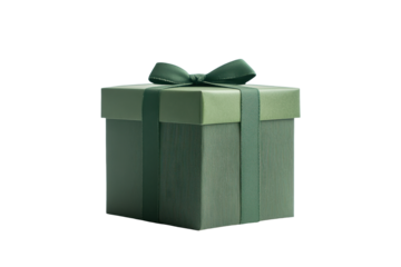 Elegant green gift box with gold ribbon isolated on transparent background. Green gift box isolated on white background.