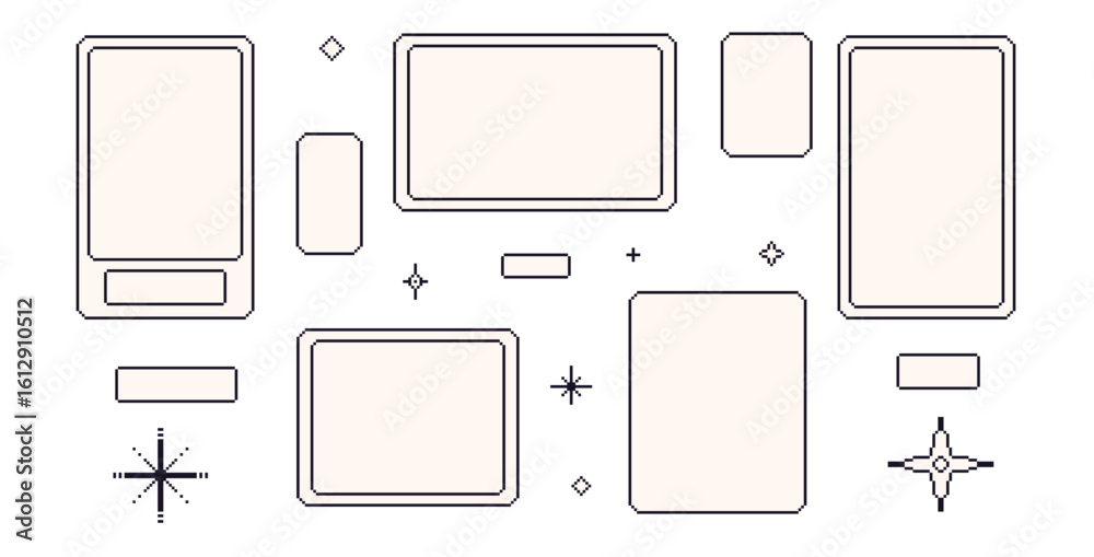 Wall mural pixel art frames set. 8 bit geometric borders. rectangle text boxes in retro 90s isolated on white b