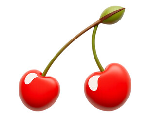 3D Rendered Cherries with Stems and Leaf