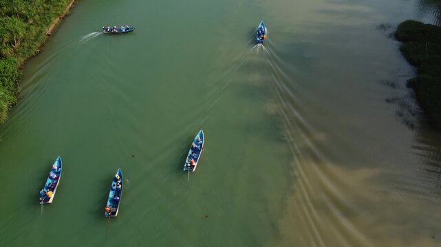 Lush green landscapes of Pacitan&rsquo;s Maron River from above