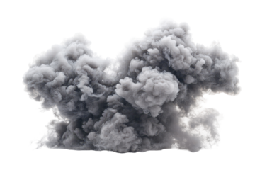Wispy grey and white smoke cloud isolated on transparent background. Grey smoke isolated on a white background.