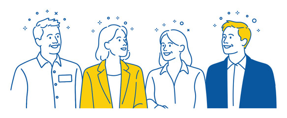 Naklejka premium Minimal business icon of diverse professional team showcasing unity and identity through varied fashion, posture, and expressive styling.