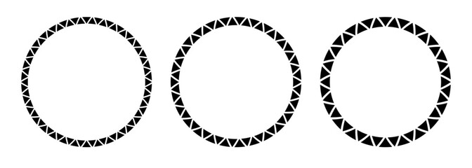 African pattern circle frame. Mexican ethnic motif border. Triangular ornament round frame. Sun stamp. African ethnic culture ornament Vector illustration isolated on white background.