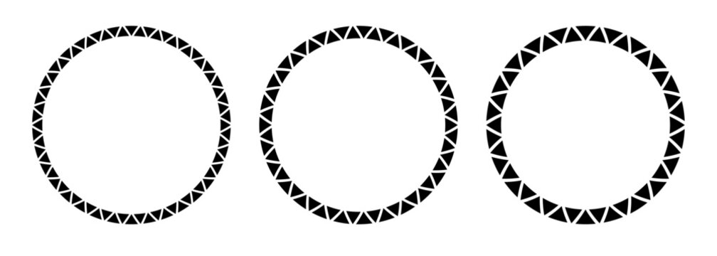 African pattern circle frame. Mexican ethnic motif border. Triangular ornament round frame. Sun stamp. African ethnic culture ornament Vector illustration isolated on white background.