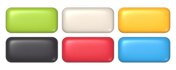 Set of colorful 3d buttons. Rectangular realistic empty badges for web design