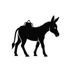 Silhouette of a donkey carrying a heavy load on a white background for advertising banners
