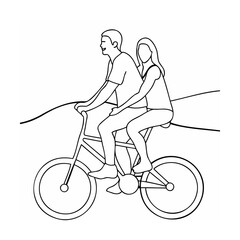 Couple riding bicycle together outdoors tandem