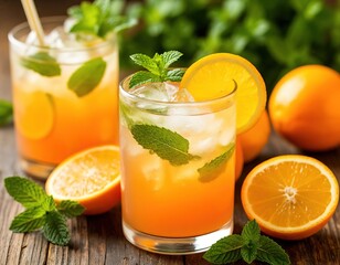 Fototapeta premium orange citrus cocktail with ice refreshing summer fruit drink.