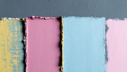 Abstract colored blocks on a gray background.