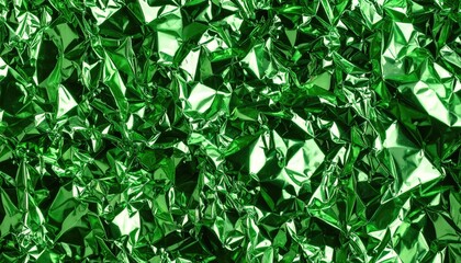 Obraz premium Green Foil Texture: An abstract close-up showcases a shimmering, crumpled green foil surface, its multifaceted texture creating intriguing patterns and reflecting light in captivating ways.