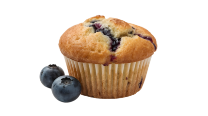 Blueberry Muffin with Fresh Berries on Transparent Background