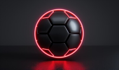 Soccer ball with neon red outline on dark background for sports gaming