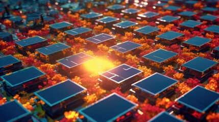 Obraz premium elegant glass cubes, vibrant blue and orange colors, intricate geometric patterns, dynamic lighting and reflections, futuristic digital landscape, cinematic, abstract, watercolor, 8k, hyper-realistic 