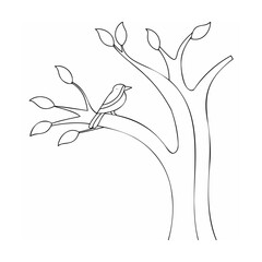 Naklejka premium Bird perched on a tree branch with leaves nature