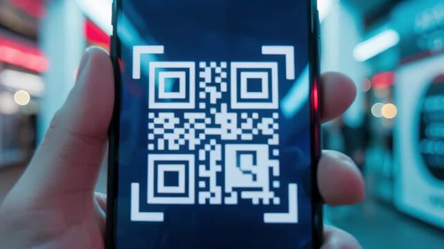QR code smartphone technology hand holding mobile device scanning screen digital innovation edge AI modern life urban background convenience
