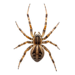 Detailed close up of a brown striped spider isolated on transparent background