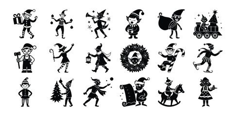Collection of Christmas Elf Silhouettes for Holiday Designs and Decorations