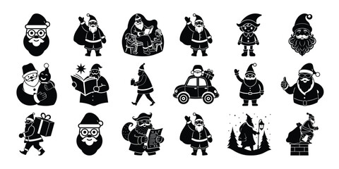 Black and White Christmas Characters Santa Elf Snowman and More