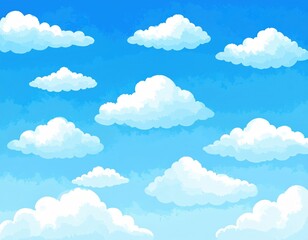 Cartoon Sky Fluffy White Clouds Floating in a Light Blue Sky Vector Illustration.