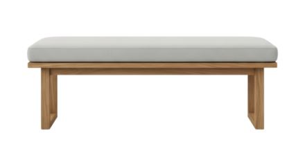Modern wooden bench with white cushion