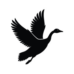 Elegant silhouette of a goose in flight against a clean white background for design projects