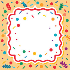 Colorful confetti border frame repeat pattern. Great for a birthday party or an event celebration invitation or decor. Surface pattern design.