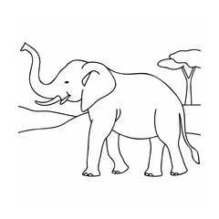 Obraz premium Elephant walking in savanna with tree landscape wildlife