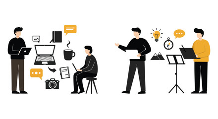 Creative Process Illustration with Two People and Various Icons