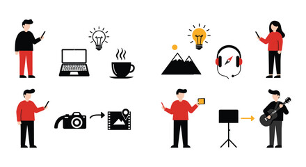 Content Creation and Online Education Vector Illustration with Icons